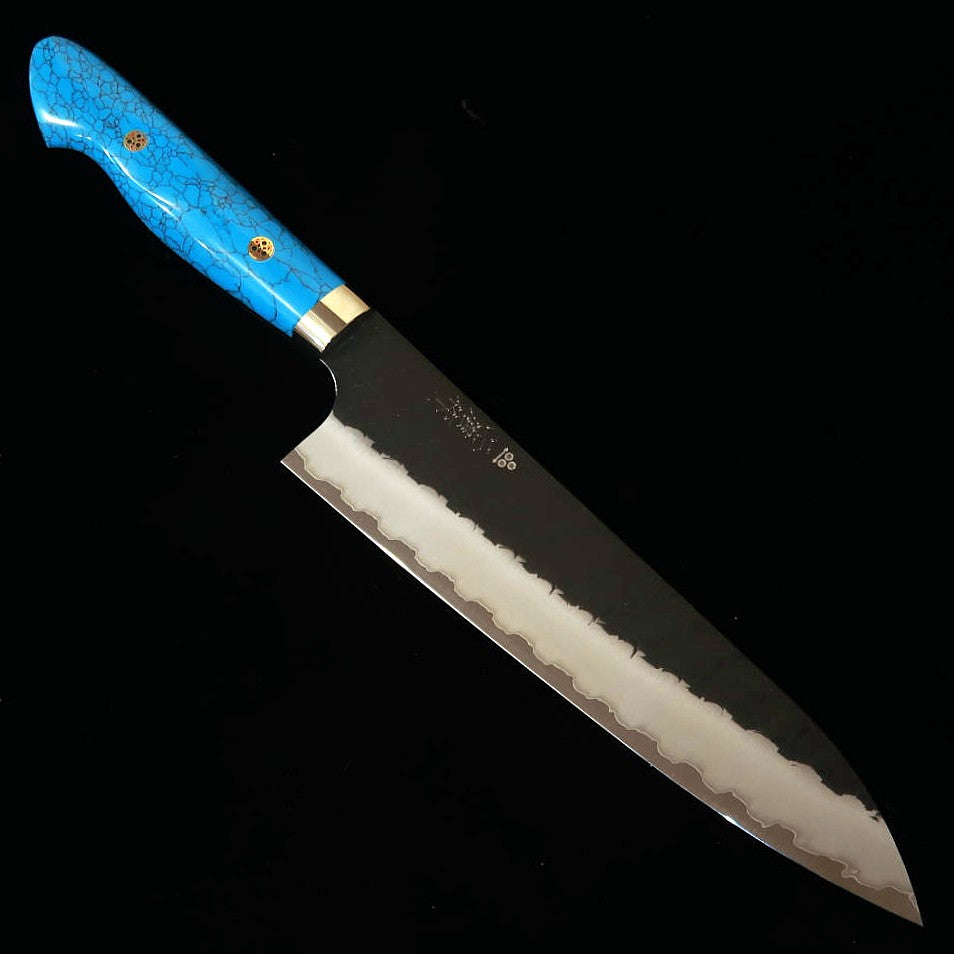 二唐刃物鍛錬所NIGARA  牛刀 SG2 黒打 鎚目 ターコイズハンドル（210/240mm）