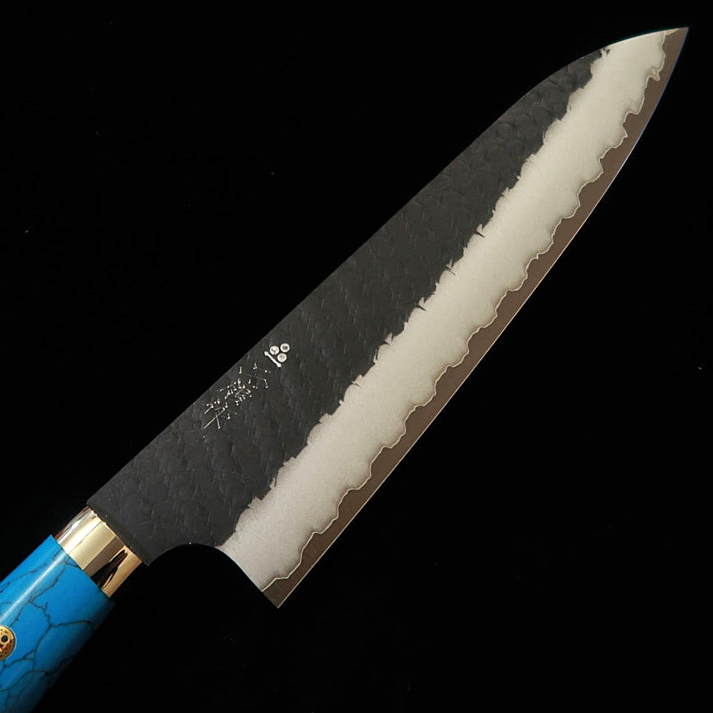二唐刃物鍛錬所NIGARA 牛刀 SG2 黒打 鎚目 ターコイズハンドル（210