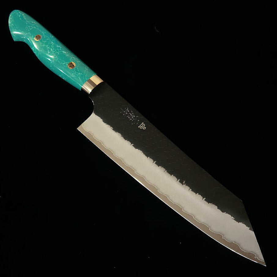 二唐刃物鍛錬所NIGARA  切付牛刀 SG2 黒打 鎚目 ターコイズハンドル（210mm）