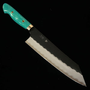 二唐刃物鍛錬所NIGARA  切付牛刀 SG2 黒打 鎚目 ターコイズハンドル（210mm）