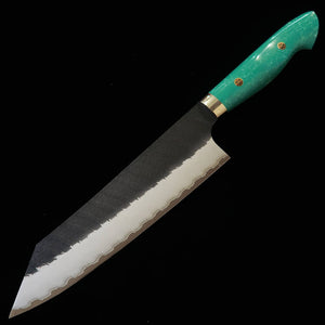 二唐刃物鍛錬所NIGARA  切付牛刀 SG2 黒打 鎚目 ターコイズハンドル（210mm）