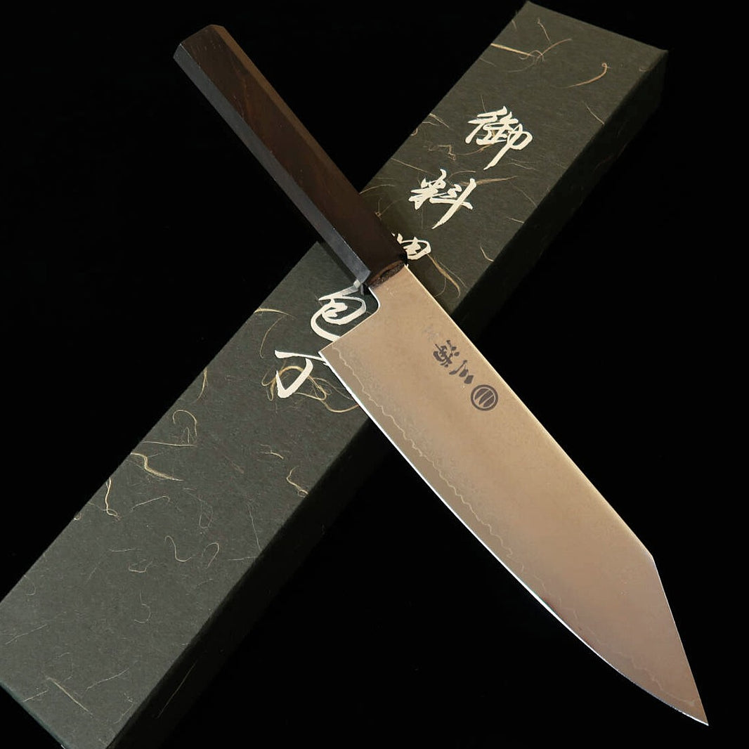Miura MIURA Kiritsuke Santoku VG10, damasco completo, mango integral de ébano (180 mm)