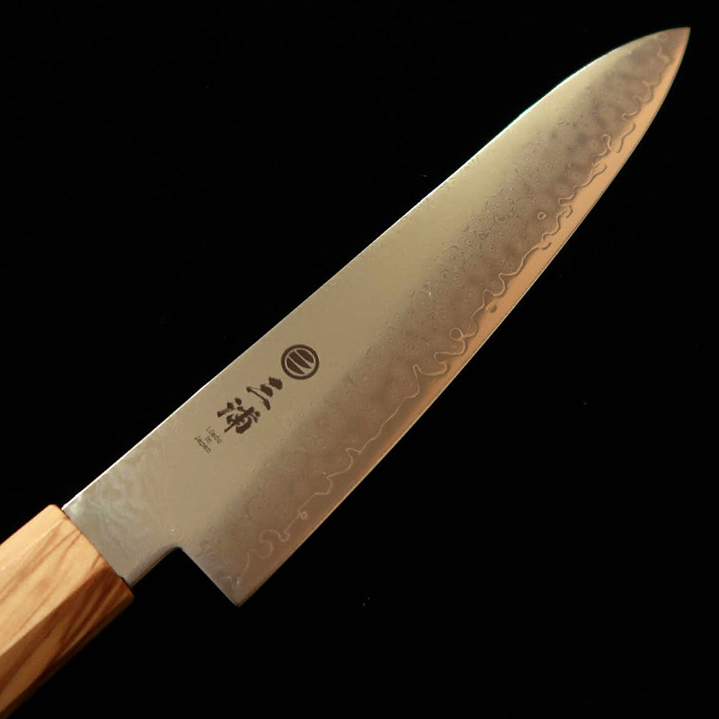 三浦 MIURA ペティ VG10  全面ダマスカス オリーブ一体型柄（150mm）