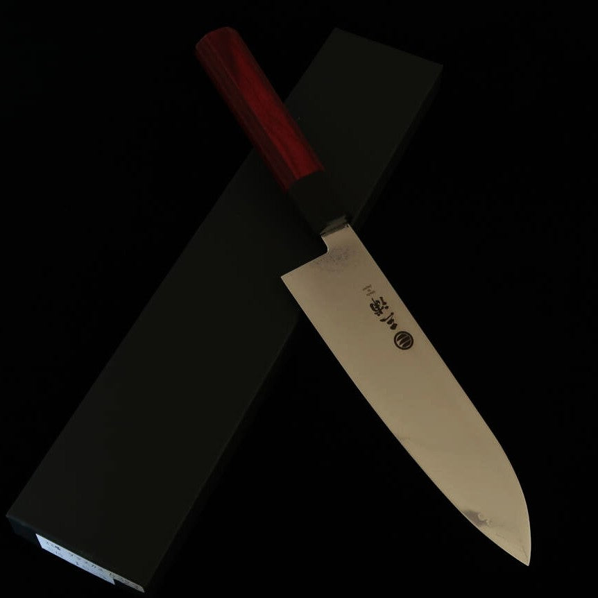 三浦MIURA 三徳 33層ダマスカス 八角赤合板柄 （180ｍｍ）