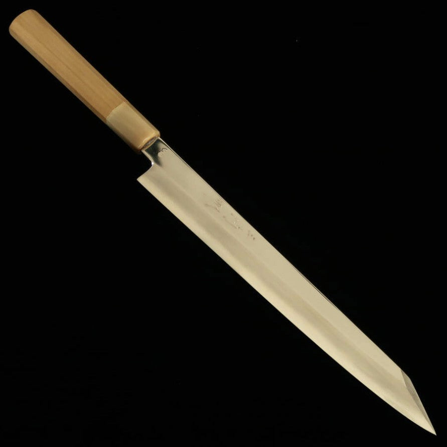 Kiritsuke Yanagiba MIURA Obidama Kansho VG-10 Acabado espejo plano Mango octogonal de magnolia (270 mm)