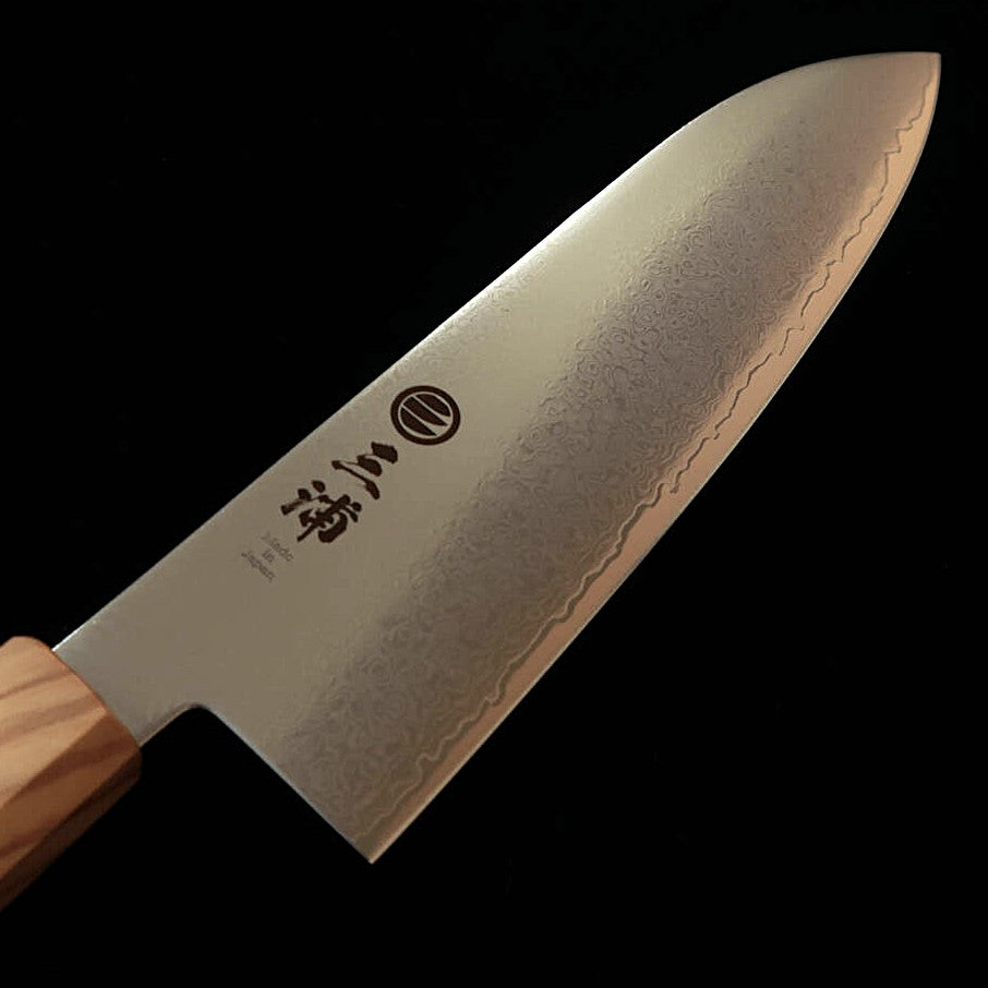 三浦 MIURA 三徳 VG10 全面ダマスカス オリーブ一体型柄（180mm