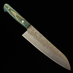 三浦 MIURA 三徳 AUS10 鎚目 ダマスカス 緑合板柄 (180mm)