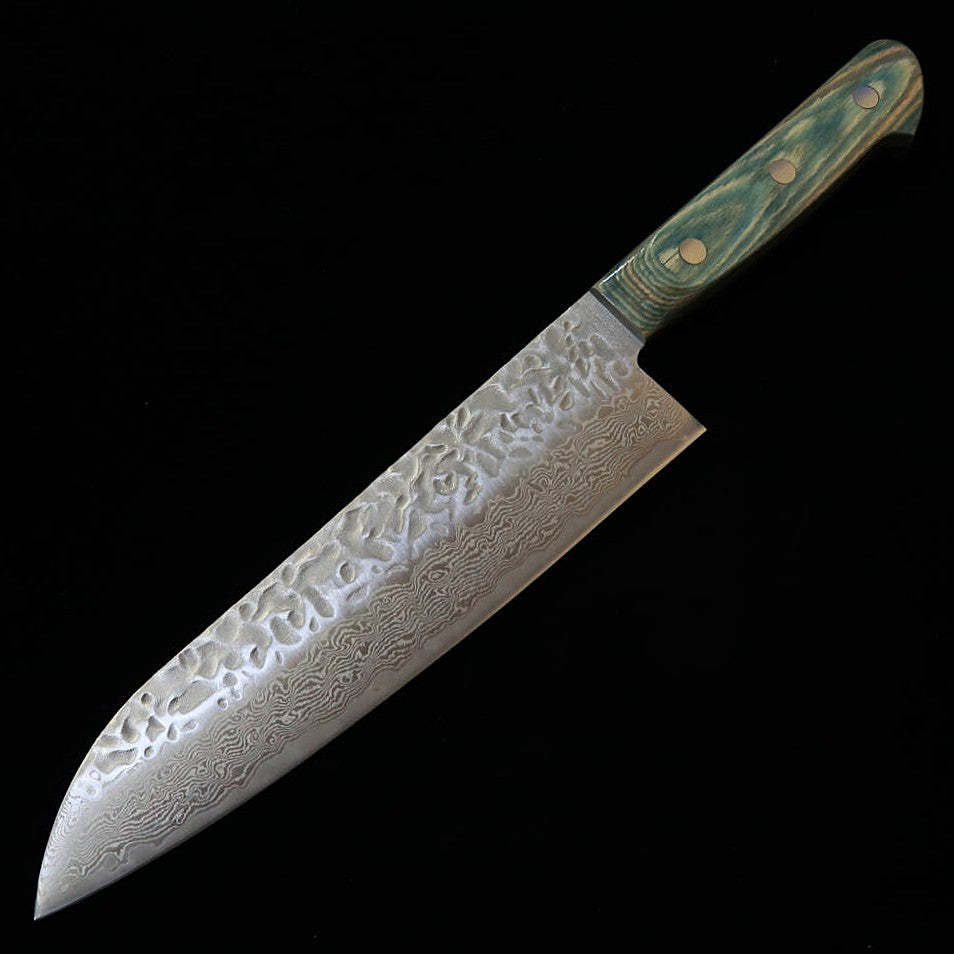 三浦 MIURA 三徳 AUS10 鎚目 ダマスカス 緑合板柄 (180mm)
