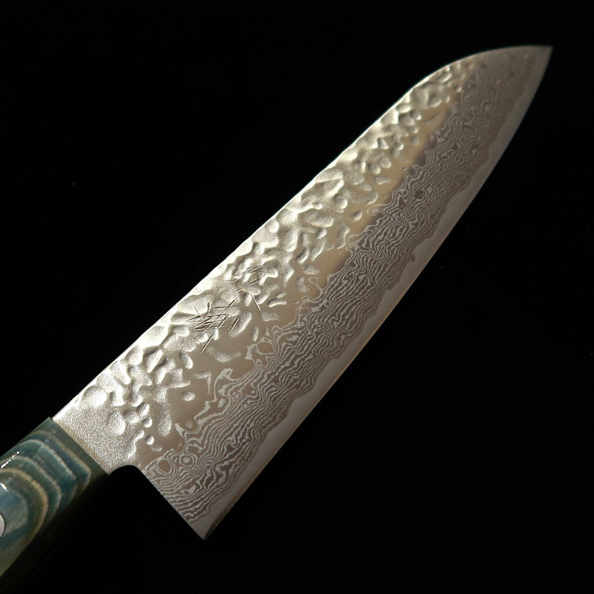三浦 MIURA 三徳 AUS10 鎚目 ダマスカス 緑合板柄 (180mm)