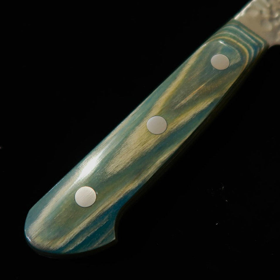 三浦 MIURA 三徳 AUS10 鎚目 ダマスカス 緑合板柄 (180mm)
