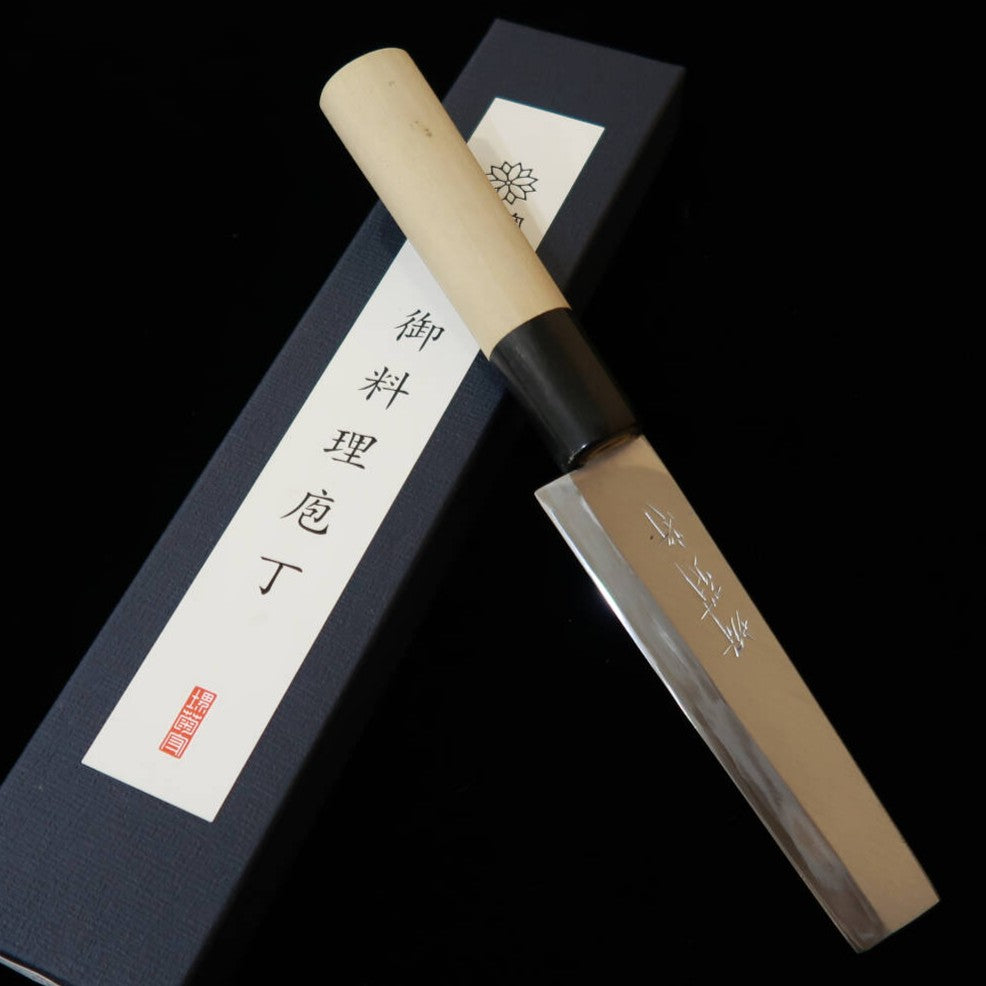 SAKAI KIKUMORI Sakai Kikumori Aço branco #2, cabo em chifre de búfalo, faca para enguia (unagisaki) modelo Nagoya (105 mm)