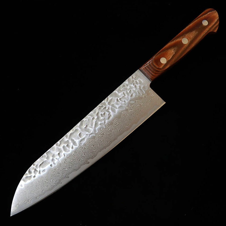 三浦 MIURA 三徳 AUS10 鎚目 ダマスカス 茶合板柄 （180mm）