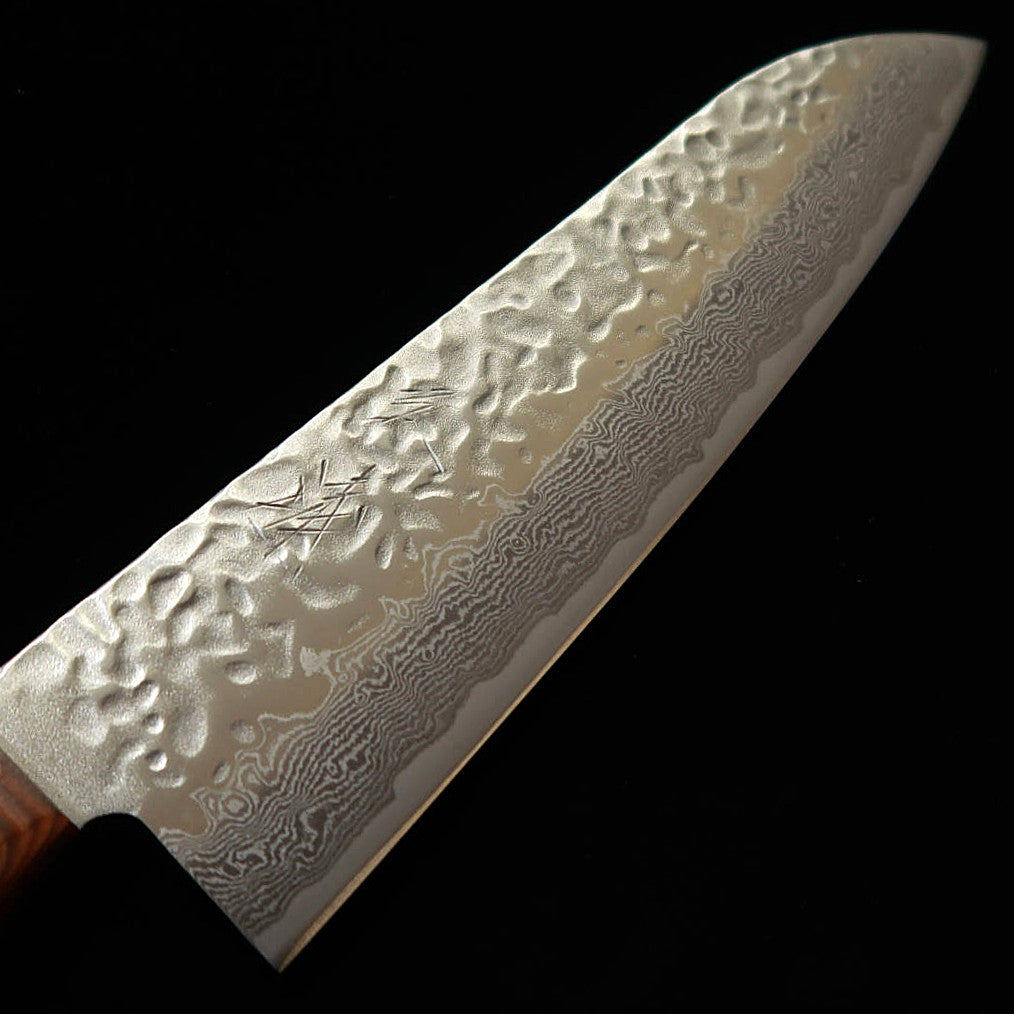 三浦 MIURA 三徳 AUS10 鎚目 ダマスカス 茶合板柄 （180mm）