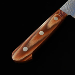 三浦 MIURA 三徳 AUS10 鎚目 ダマスカス 茶合板柄 （180mm）