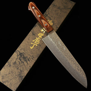 三浦 MIURA 三徳 AUS10 鎚目 ダマスカス 茶合板柄 （180mm）