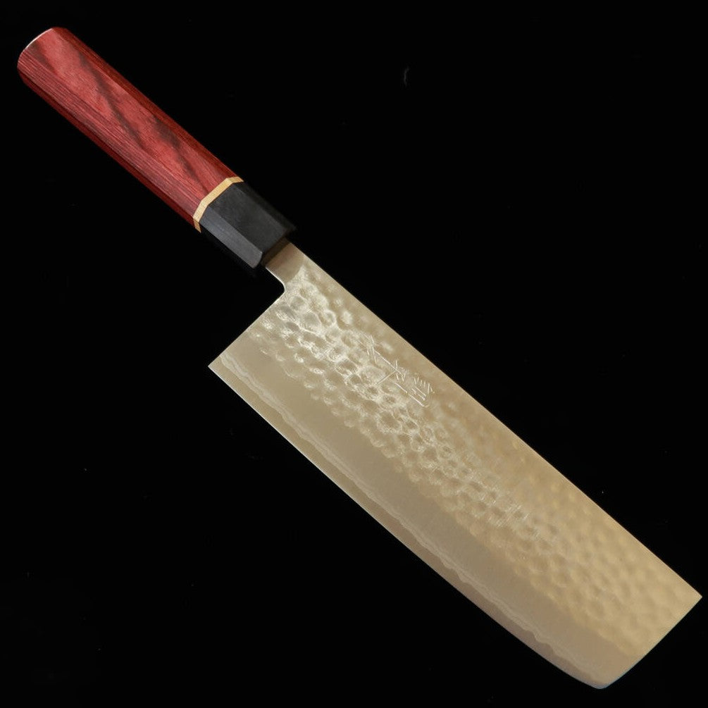 訓平作 KUNPEI 菜切 刻流 鎚目ダマスカス 暁八角柄 （165mm）