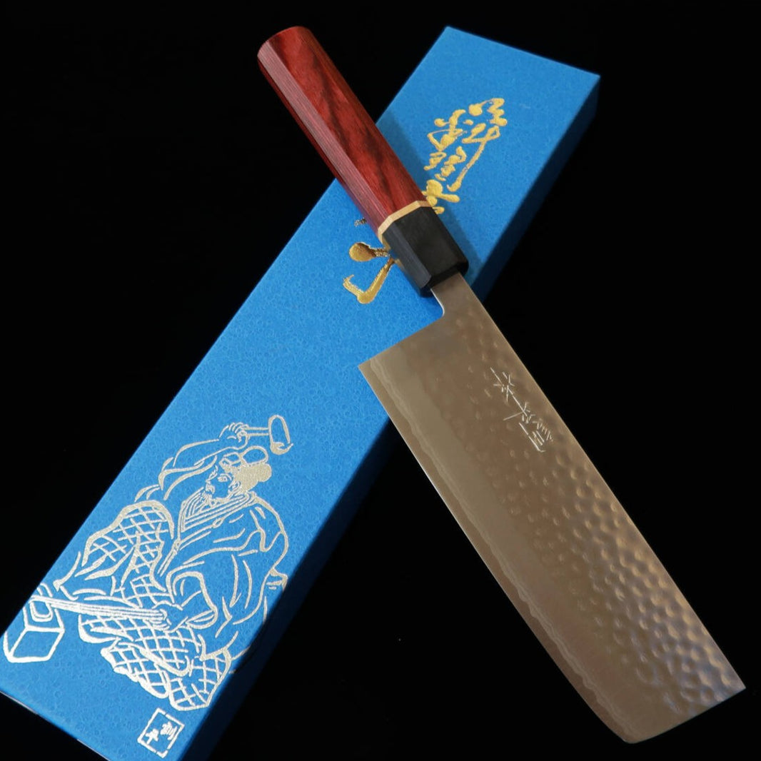 訓平作 KUNPEI 菜切 刻流 鎚目ダマスカス 暁八角柄 （165mm）