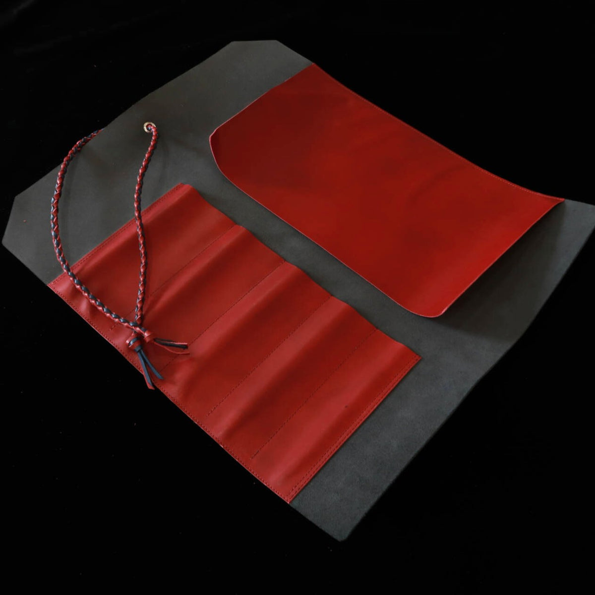 YOKU leatherworks rollo de cuero para cuchillos Long Lasting Leather azul×rojo 4 bolsillos