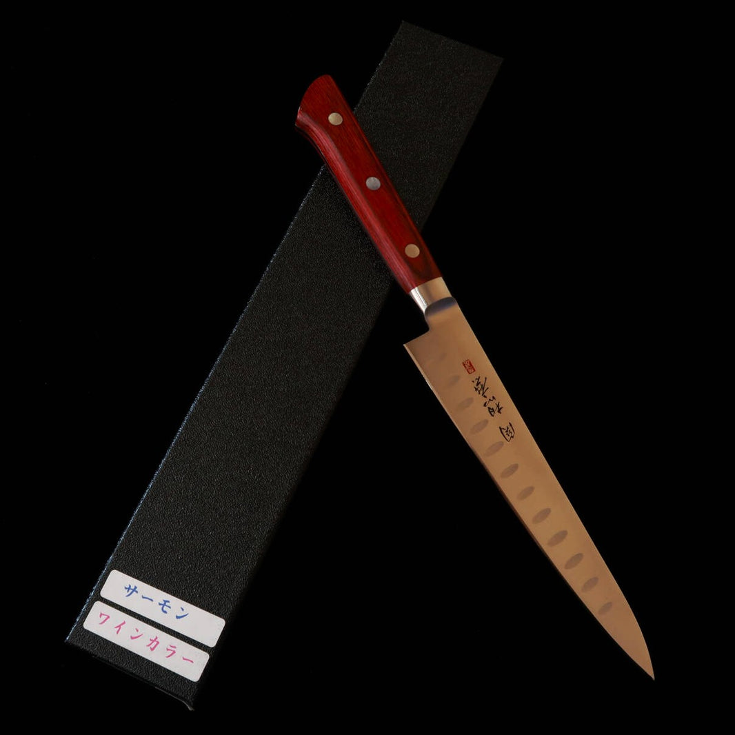 Petty SEKI SOUMA molibdeno, acabado con alveolos, mango de madera contrachapada roja (150mm)