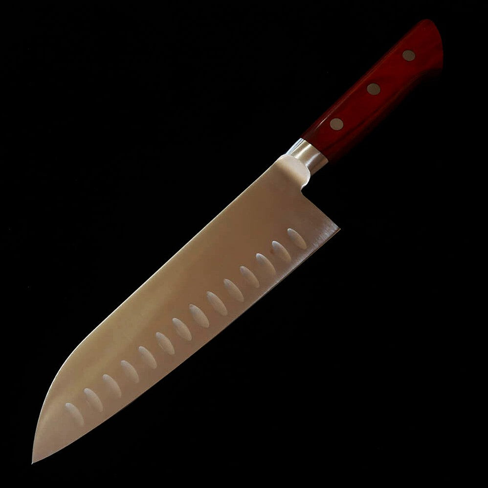 Seki Souma Molybdenum Steel Santoku Dimpled with Red Plywood Handle (180mm)