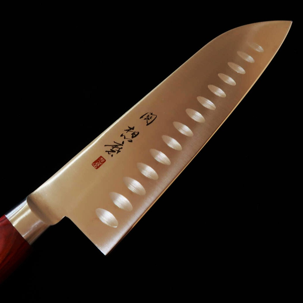 Seki Souma Molybdenum Steel Santoku Dimpled with Red Plywood Handle (180mm)