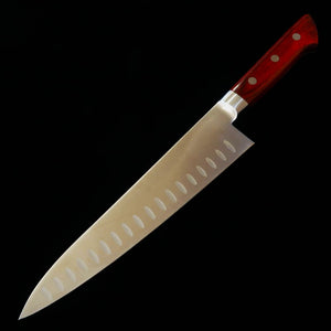 Gyuto SEKI SOUMA molibdeno con mango de madera contrachapada roja con hoyuelos (210/240 mm)