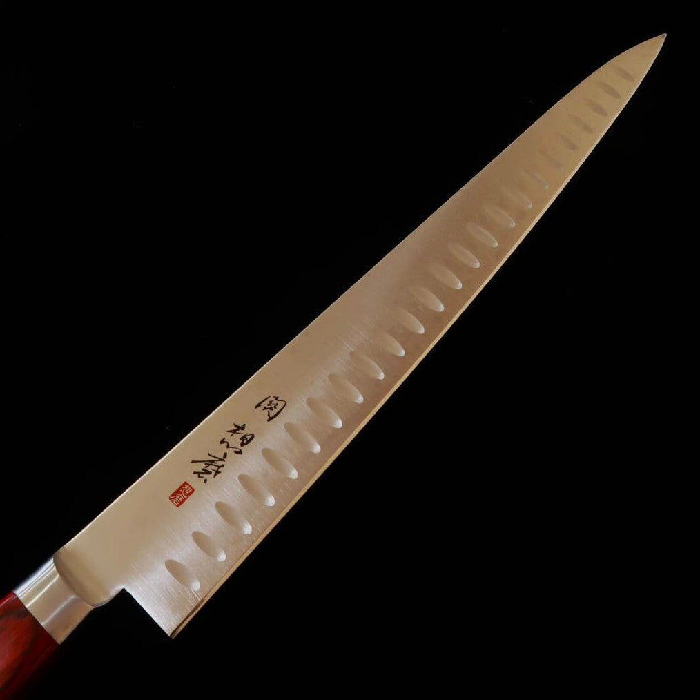 Seki Souma Molybdenum Steel Sujihiki Slicer Dimpled with Red Plywood Handle (240/270mm)