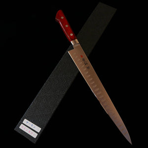 Seki Souma couteau à désosser (sujihiki) acier au molybdène, alvéolé, manche en contreplaqué rouge (240/270 mm)