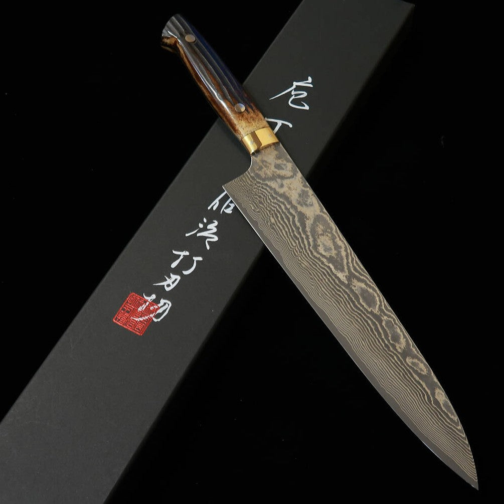 佐治武士 SAJITAKESHI 牛刀 VG10 黒ダマスカス 鹿角柄（240mm）