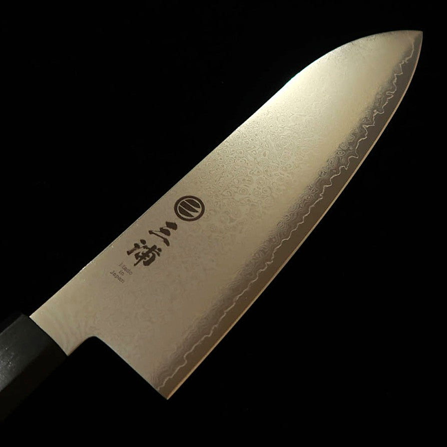 三浦 MIURA 三徳 VG10  全面ダマスカス 黒檀一体型柄（180mm）