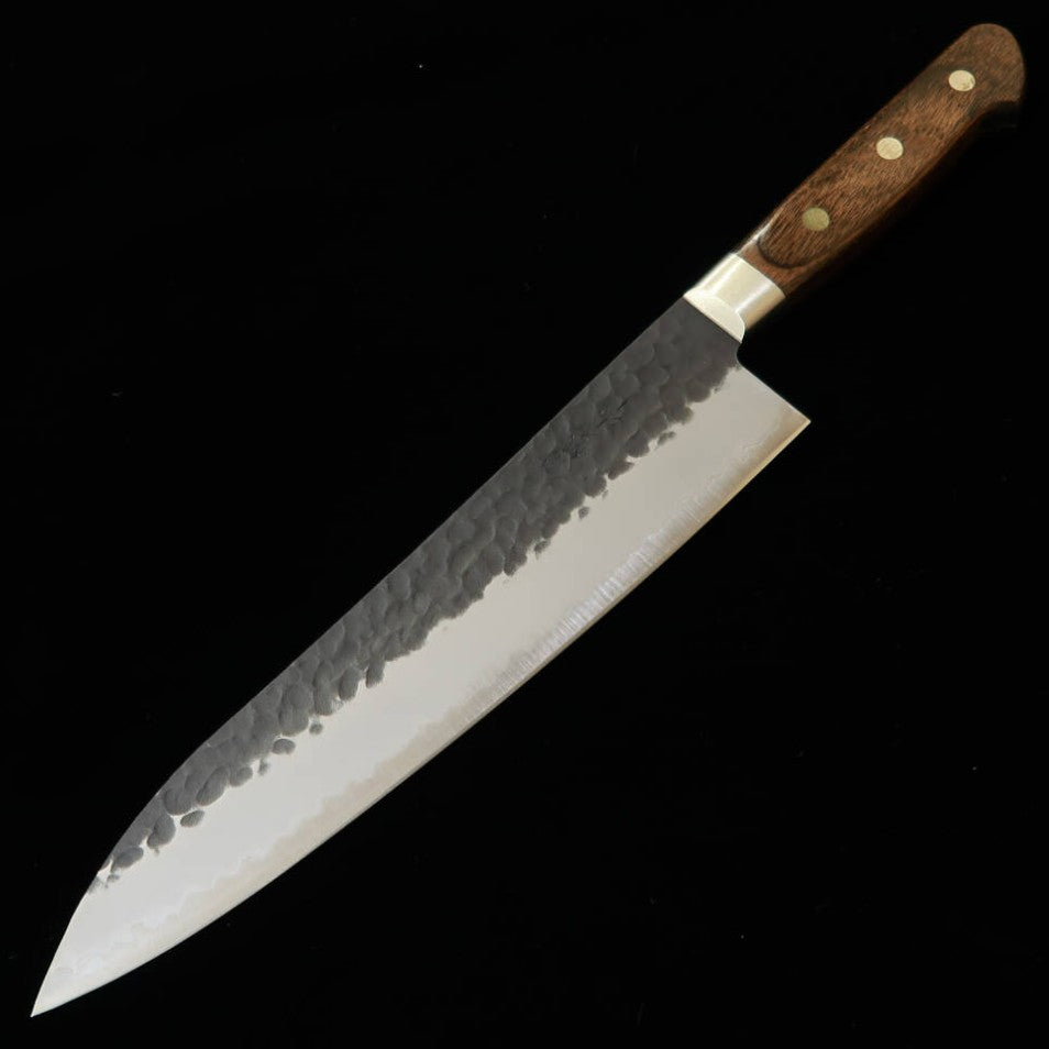 三浦 MIURA 牛刀 青紙スーパー 黒鎚目 鍔付焦茶ハンドル (210mm