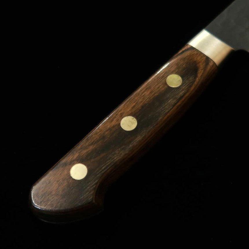 三浦 MIURA 牛刀 青紙スーパー 黒鎚目  鍔付焦茶ハンドル (210mm)
