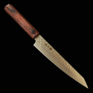 MIURA Kiritsuke Petty, AUS8, Tsuchime with Brown/Black Striped Handle (150mm)