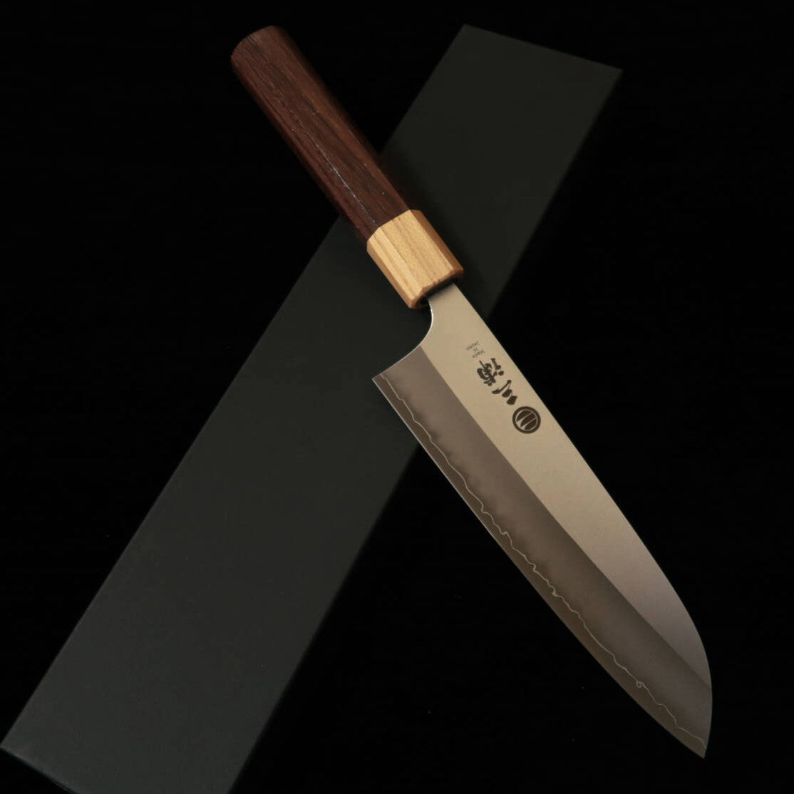 MIURA Santoku VG10W, finition nacrée, manche en bois de violette et zelkova (165 mm)