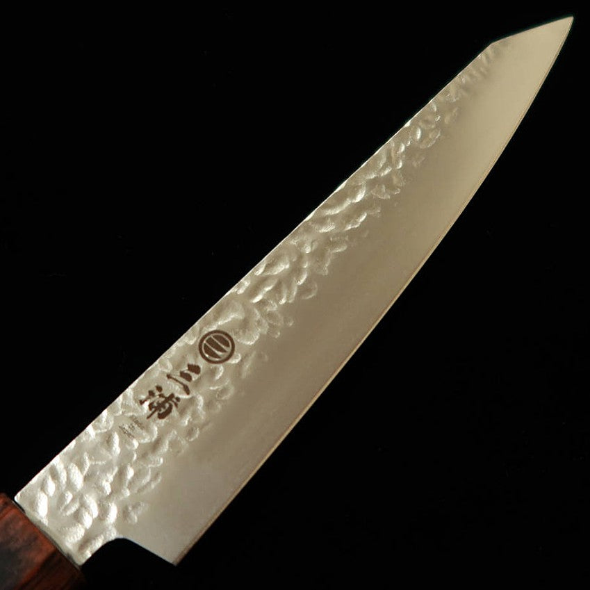 Miura MIURA Kiritsuke Petty AUS8, martelada, cabo listrado marrom e preto (150mm)