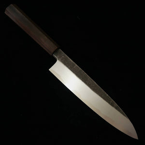 Shirasagi Faca Gyuto de um só fio Aogami #2 acabamento preto martelado cabo integral de ébano (210 mm)