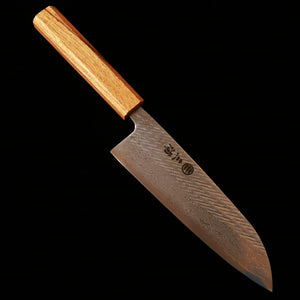 三浦MIURA 三徳 AUS10（10A）縄目ダマスカス 透明 樫八角柄（165mm）