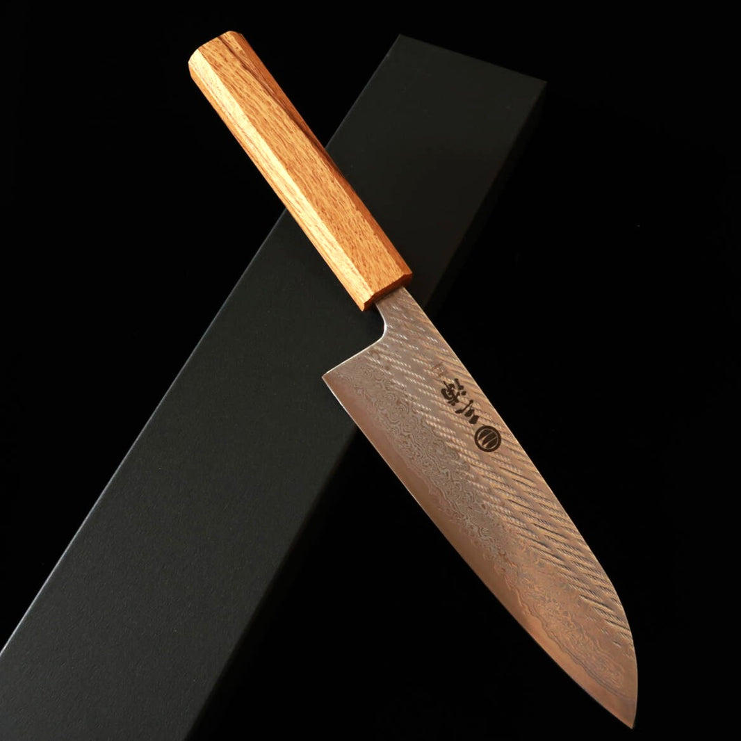 三浦MIURA 三徳 AUS10（10A）縄目ダマスカス 透明 樫八角柄（165mm）