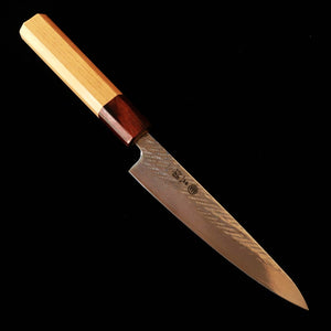 Miura Ginsan Petty Knife, Rope Pattern Damascus with Keyaki Octagonal Handle (135mm)