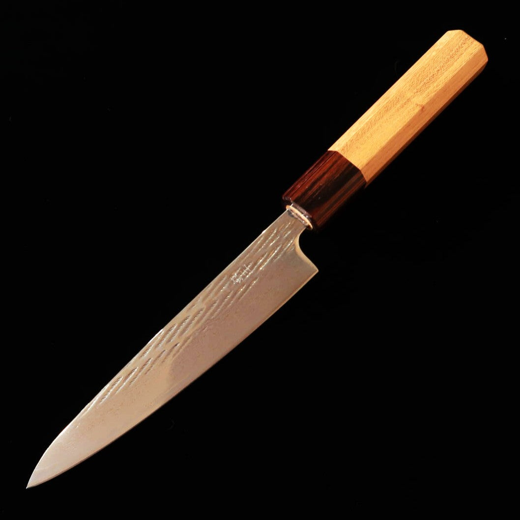 Miura Ginsan Petty Knife, Rope Pattern Damascus with Keyaki Octagonal Handle (135mm)