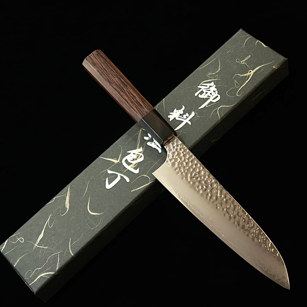HATSUKOKORO Hayabusa Santoku VG10, Tsuchime finish with Wenge Octagonal Handle (170mm)