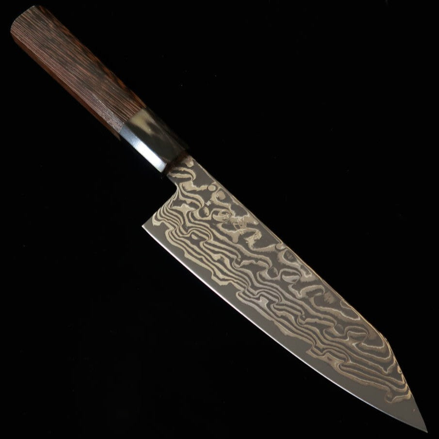 初心HATSUKOKORO 風船 切付三徳 銀紙三号 黒染めダマスカス ウェンジ八角柄（170mm）