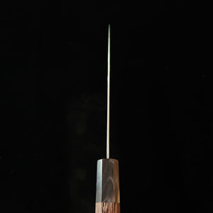 HATSUKOKORO 初心 Fūsen Kiritsuke Santoku Gin-san #3, Damasco ennegrecido, mango octogonal de wengué (170 mm)