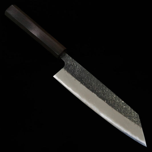 Tosa Muneishi Bunka Aço Azul No.2, acabamento martelado, lâmina preta, cabo octogonal em ébano (165mm)