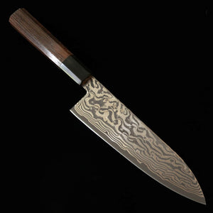 HATSUKOKORO « Fusen » Santoku, acier Gin-3, damas noirci, manche octogonal en wengé (170 mm)