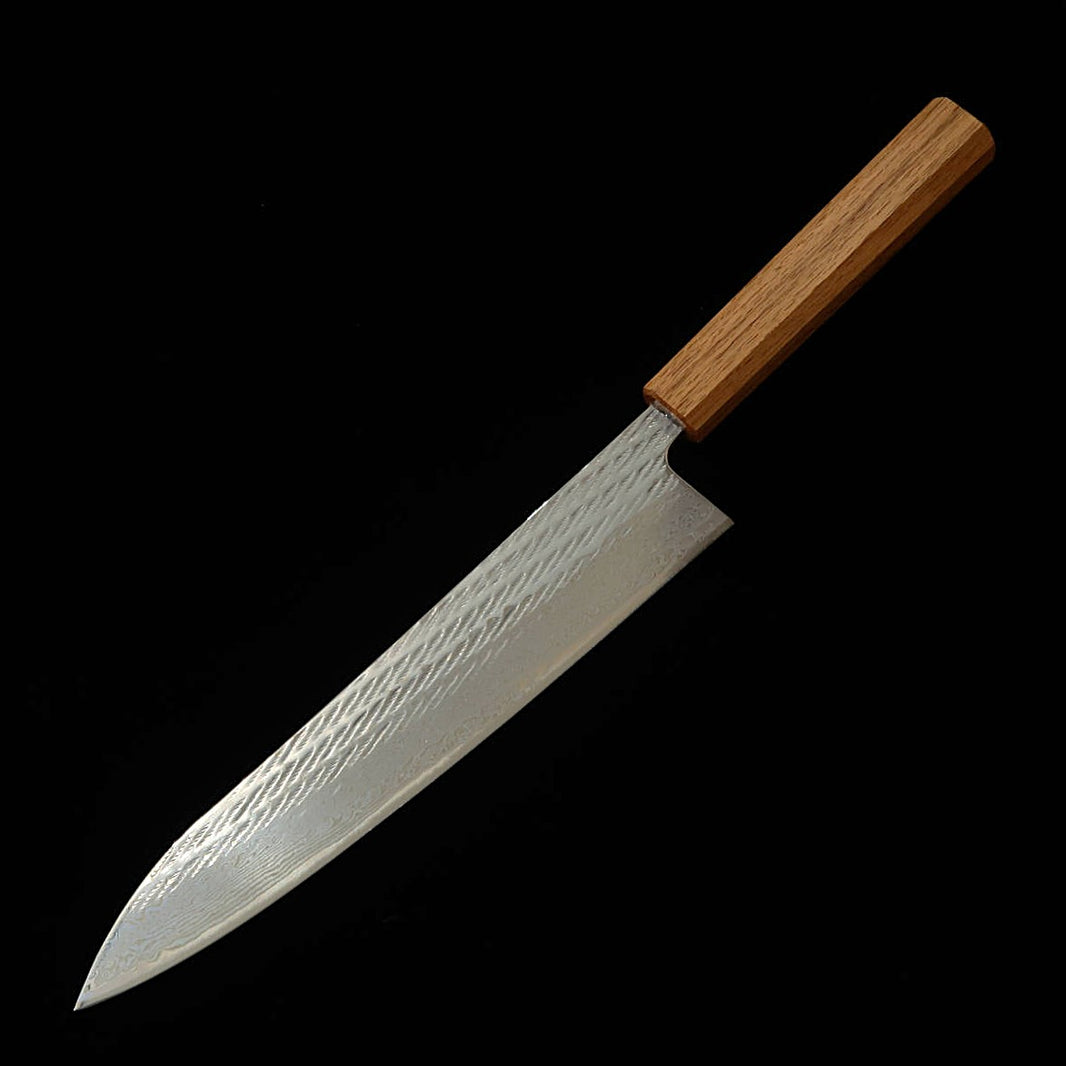 MIURA Miura – Gyuto AUS10, damasco com padrão de corda, cabo octogonal em carvalho transparente (240 mm)