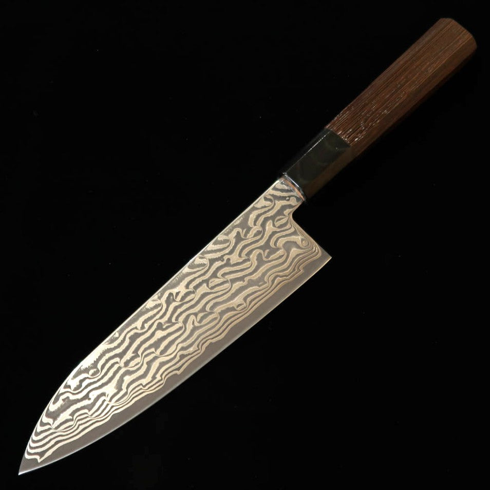 初心HATSUKOKORO 風船 三徳 銀紙三号 黒染めダマスカス ウェンジ八角柄（170mm）