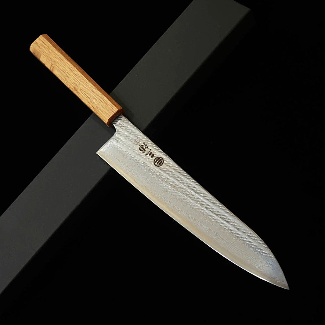 Couteau Gyuto MIURA - Acier AUS10, Damas torsadé (Nawame), Manche Octogonal en Chêne (240 mm)