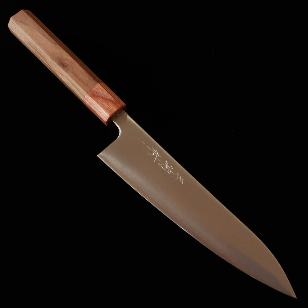 Gyuto MIURA Aogami Super, acabado pulido, mango octagonal de madera de castaña (180mm)