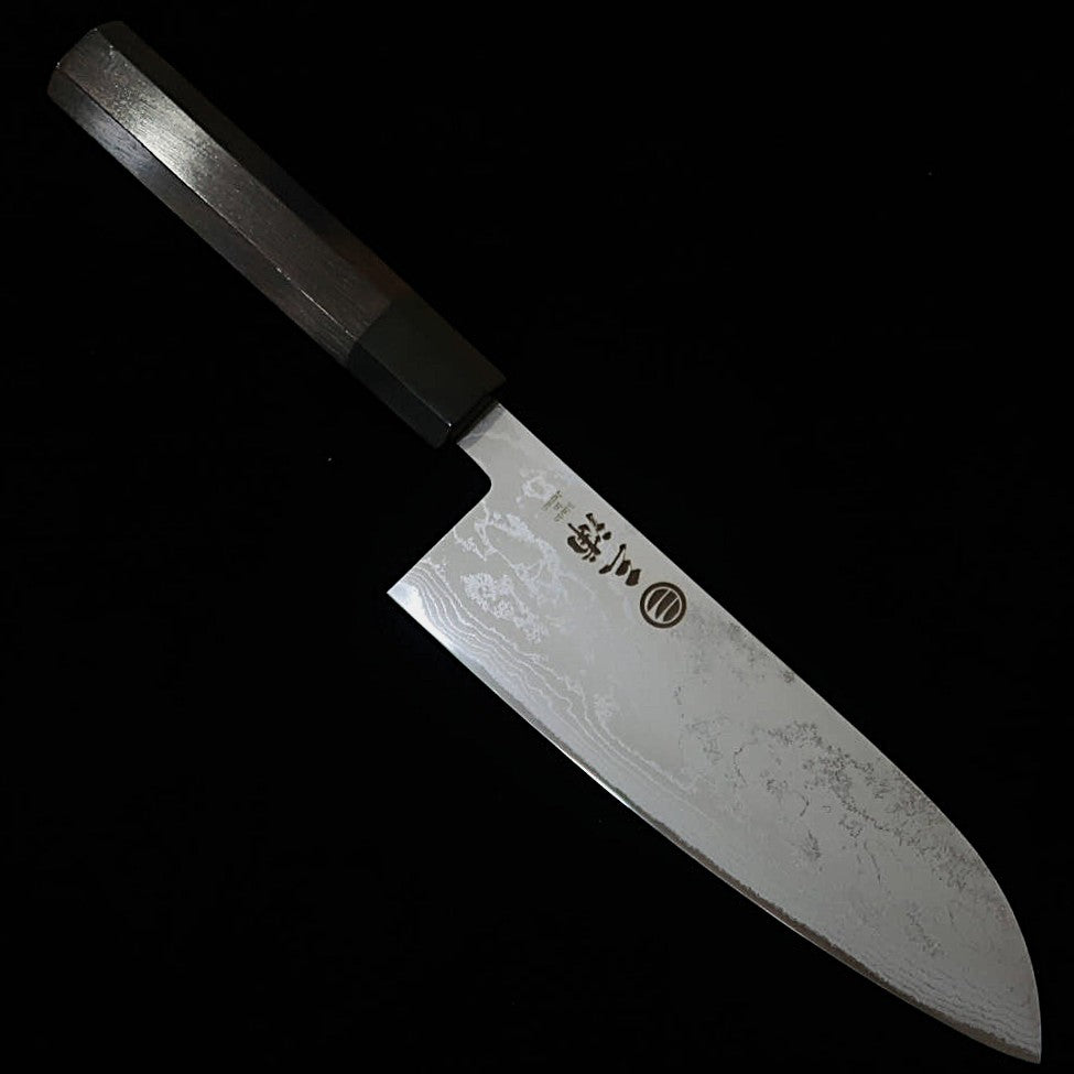MIURA Santoku acero blanco, Damasco, mango octogonal de ébano (165 mm)